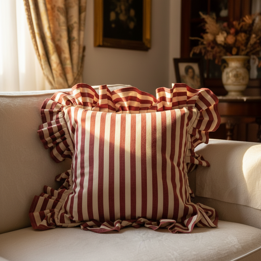 Cuscino Volant rosso in salotto classico